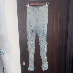Fashion Nova Light Blue Stretch Distressed (Front and Back) Denim Jeans **Size 5
